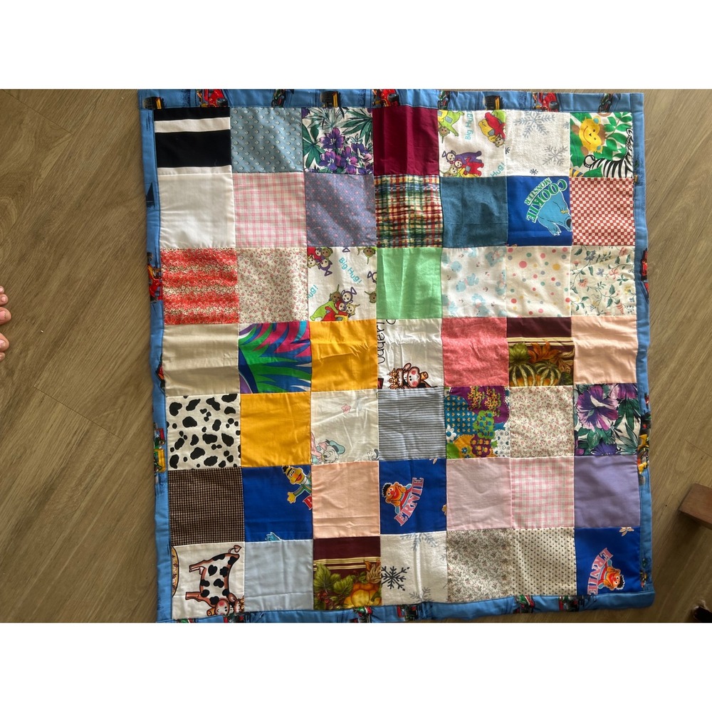 Handmade Patchwork Quilt Sesame Street Teletubbies Race Cars 36x36 Vintage Style